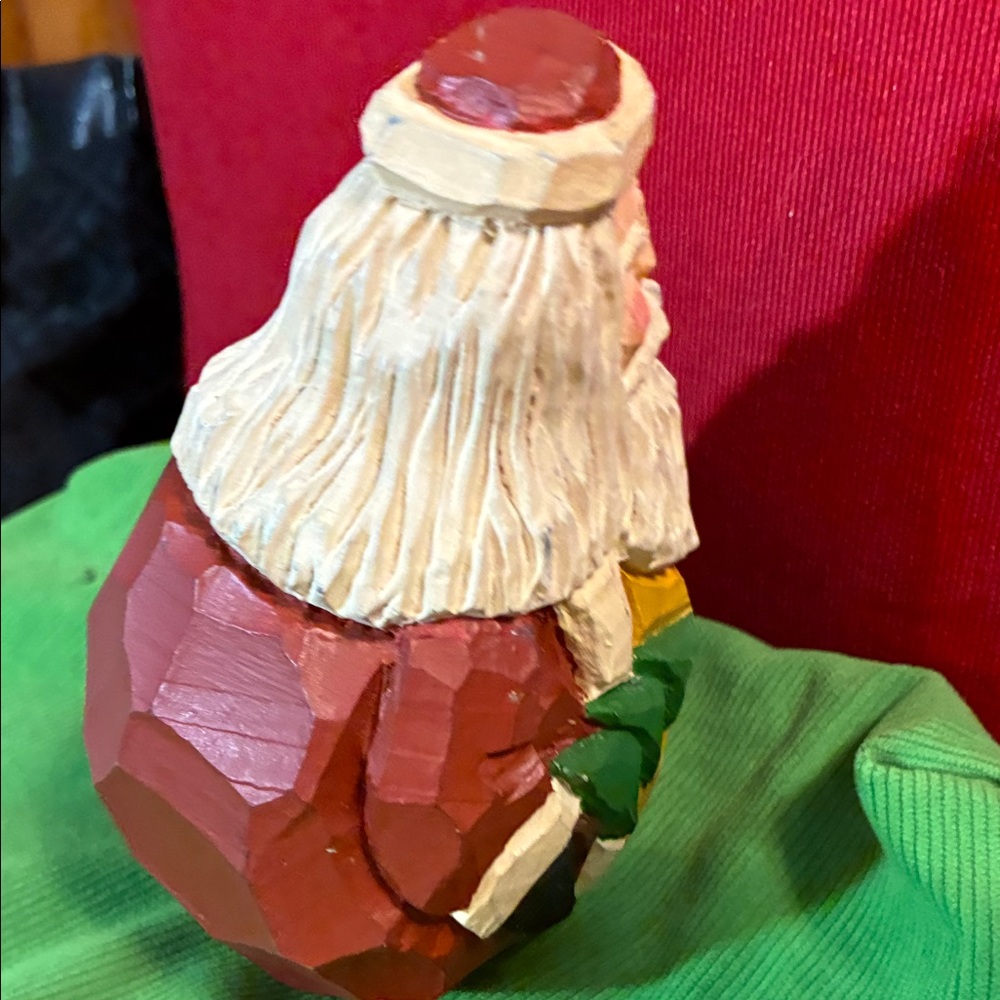 Handcrafted Folk Art Santa Figurine with Green and Yellow Accents signed JY - Picture 6 of 9